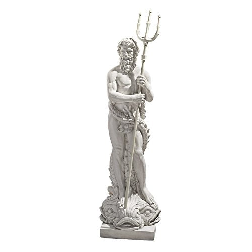 Design Toscano NG32474 Poseidon Man of the Sea Greek Mythology Indoor/Outdoor Garden Statue, 17 inches wide, 59 inches tall, Handcast Polyresin, Antique Stone Finish