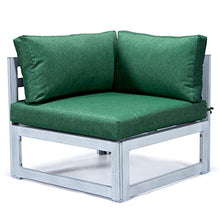 LeisureMod Chelsea 7-Piece Outdoor Patio Conversation Set with Fire Pit Table and Cushions Green