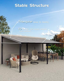 Garveelife 12' x 20' Hardtop Lean-to Gazebo with Polycarbonate Roof, Aluminum Frame Dark Brown
