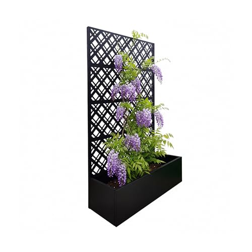 Relaxdays Planter with Trellis Wall, Diamond Design, H x D: 180 x 110 x 40 cm, Privacy Screen and Flower Box, Metal, Black