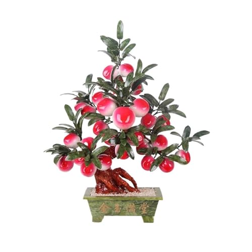 YXIANG56Q Fake Plants Artificial Bonsai Tree, Jade Carved Peach Office Desk Shelf Bedroom Living Room Decor Bonsai Tree