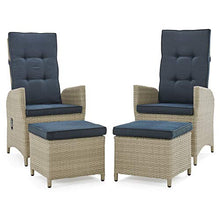 All-Weather Wicker Outdoor Recliners with Ottomans and Cushions Set of Two Beige Beach Nautical Coastal Steel Cushion Included Ottoman Weather Resistant