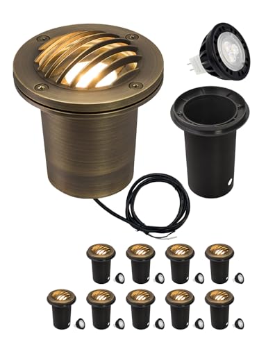 MALORY Low Voltage Landscape Well Lights, (φ99 mm) Brass Housing 10Pack