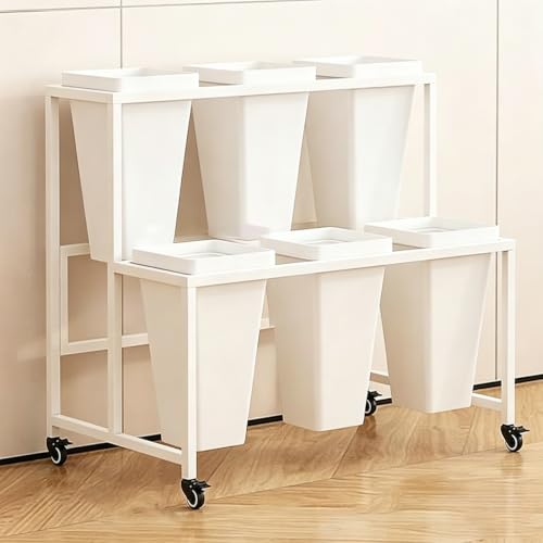 Plant Cart 2 Tier Flower Display Stand With 6White Buckets For Florist