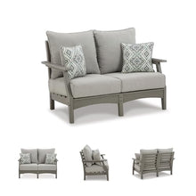 Signature Design by Ashley Visola Outdoor Loveseat With All-Weather HDPE Frame, Nuvella Cushions, Textured Wood Look for Patio and Deck Seating, Gray, 54" W