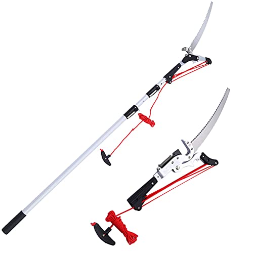 YEHOZZ Telescopic Tree Pruners Telescopic Pole Saws, 9.8FT/13FT/16.4FT/19.6FT Professional Telescopic Tree pruners with SK5 Cutting Blade Pole Saw Lopper Long Reach Pole Pruning Saw.,4m/13ft