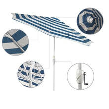 California Umbrella 12-Year Protection 9' Rd Aluminum Patio Umbrella, Crank Lift, Auto Tilt, White Finish, Sunbrella Cabana Regatta