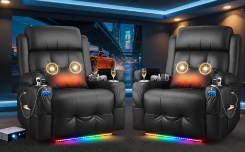 Reclining Loveseat Sofa, RV Loveseat Recliner Wall Hugger Couch, Home Theater Seating, Massage Loveseat with Console, USB & Type-C Ports, Storage Armrests for Living Room, Camper, Game Room, Man Cave