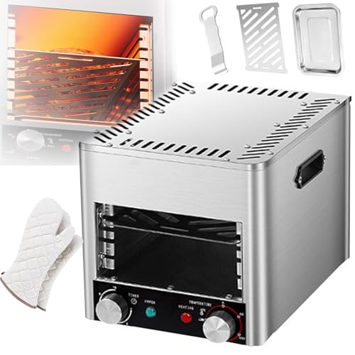 Automatic Steak Smoker Broiler,Electric Steak Broilerw/Glove,1700w/3400w Indoor Commercial Steak Grill-4/8 Grilling Slots,Time Temperature Adjustable For Beef Chicken Vegetables,A