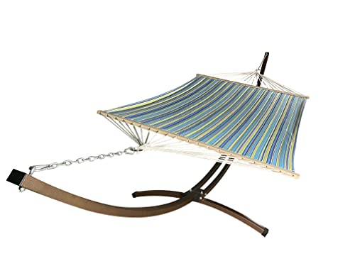 Petra Leisure 15 Ft. Indoor/Outdoor Heavy Duty Textured Bronze Steel Arc Hammock Stand w/Premium Quilted Hammock Bed. (Teal/Yellow)