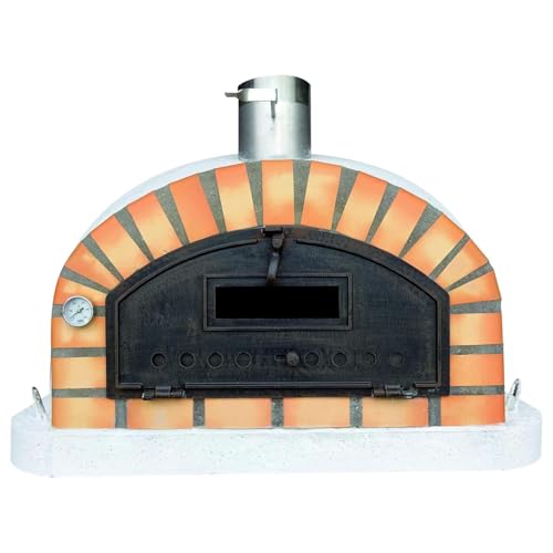 Authentic Pizza Ovens Pizzaioli Traditional Brick Premium Wood-Fired Pizza Oven, Handmade in Portugal, Triple-Insulated, Drop-Down Door, Viewing Window, Thermometer & Baking Dish Included