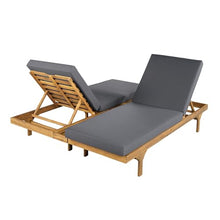 Christopher Knight Home Acacia Wood Chaise Lounge Chair Set of 2, Double/Single Outdoor Sunbathing Pool Lounger with 4'' Cushion, Patio Wooden Adjustable Backrest Lounge Sofa, Teak+Gray
