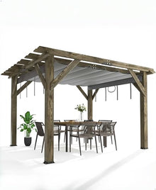 Perbyste 10' x 12' Outdoor Wood Pergola with Retractable Shade Canopy Charcoal Gray