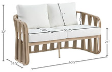 Meridian Furniture 55005Cream-L San Pietro Collection Art Deco Outdoor Patio Loveseat with Rich Natural Finish Aluminum Teak, Water Resilient Olefin Fabric, 60.5" W x 33.5" D x 32" H, Cream