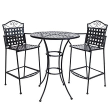 Sunnydaze 3-Piece Outdoor Wrought Iron Bar Chair and Table Set - Black