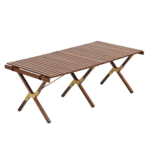 YFCDZVBH Portable Table, Outdoor Egg Roll Folding Table, Camping Home Solid Wood Picnic Table (颜色 : Walnut Color)