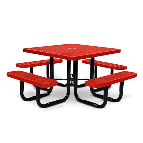 Coated Outdoor Furniture 46In Square Picnic Table, Expanded, Red