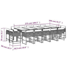 WXGTBKPR 15-Piece Outdoor Dining Set, 14 Seater Garden Table and Chairs with Washable Cushions, Rectangular Synthetic Poly Rattan Patio Furniture, Brown