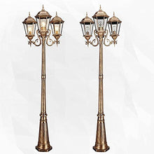 SDdPulse Vintage Three Heads European Retro Outdoor Waterproof Column Lamp Courtyard Street Light Floor Light LED Landscape High Pole Villa Garden Glass Lantern Pillar P,185cm