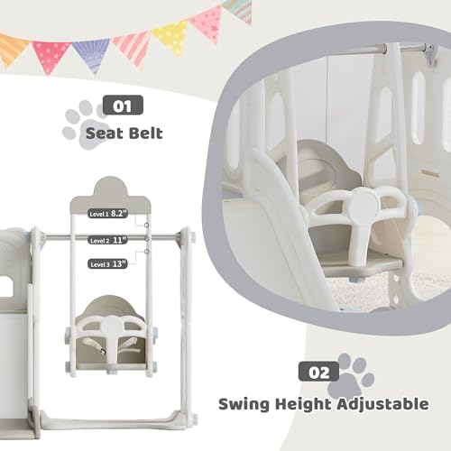 KZPFER 5-in-1 Toddler Slide and Swing Set with Whiteboard Gray