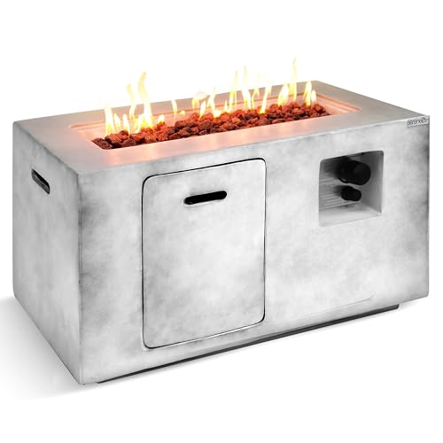SereneLife Propane Gas Fire Pit Table, 50,000 BTU Square Outdoor Firepit with Stainless Steel Burner, Adjustable Flame, Lava Rocks & Weather-Resistant Cover for Backyard, Patio, Garden (42"x20"x23.6")