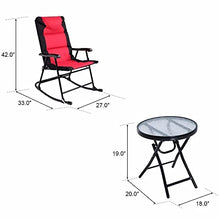 3 PCS Outdoor Folding Rocking Chair Table Set Bistro Sets Patio Furniture Red Outdoor Furniture