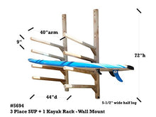 Log Kayak Rack 3 SUP or Surfboard Plus 1 Kayak Wall Rack Unfinished