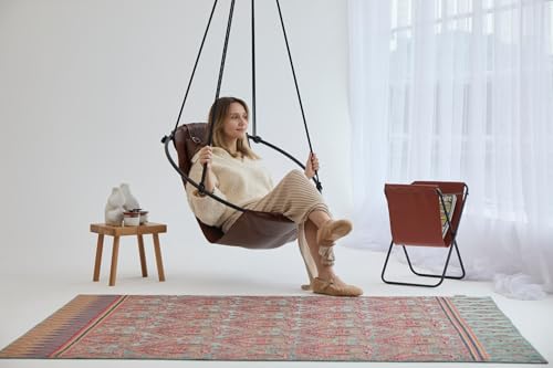 Mern Living Faux Leather Hanging Egg Chair – Handmade Hammock Swing Chair for Bedroom, Indoor & Outdoor Patio Swing, 275 lbs Capacity, Double-Layered Leather