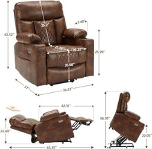 UOPYNE Large Lay Flat Power Lift Recliner Chair with Heat and Massage, Dual Motor Infinite Position Electric Recliner with Extended Footrest, Cup Holder, USB and Type C Ports, Brown