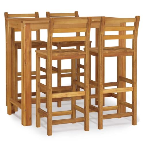 HGFDVCMR 5-Piece Acacia Wood Garden Bar Set, Patio Dining Table Stools