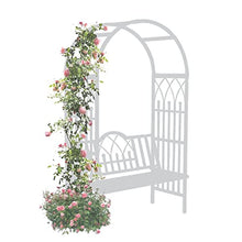 OREKPOT Garden Arch with Seat for 2 People, Metal Arbor Trellis Arbour Archway with Bench for Climbing Gardening Outdoor Garden Lawn Backyard Patio，White
