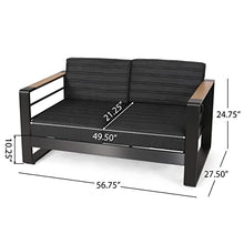 roomfitters Modern 2-Seater Outdoor Loveseat with Sturdy Aluminum Frame and Plush Comfortable Cushions, Perfect for Patio and Garden Seating, Black