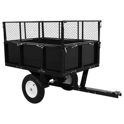 Heavy-Duty Tipping Trailer for Lawn Mower, 661 lbs Capacity Utility Garden Cart, Detachable Metal Steel Dump Trailer for Yard Waste, Soil and Building Materials Transport