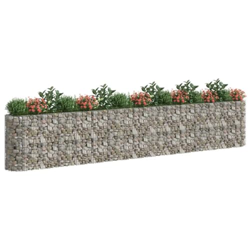 Gabion Raised Bed Galvanized Iron 212.6"x19.7"x39.4" with Self-Watering Ceramic Pot for Indoor/Outdoor Plants White Black Other