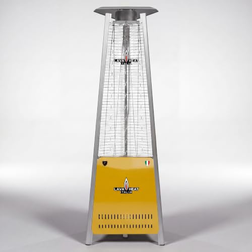 The Capri Amalfi Studio Collection Patio Heater by Lava Heat Italia, Natural Gas Custom Powder-RAL 1018 Zinc Yellow Coated Flame Tower, Designer 92-Inch Italian Outdoor Heater