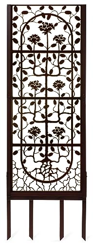H Potter Garden Trellis Outdoor Privacy Screen Fence for Climbing Plants Patio Deck Large Heavy Duty Decorative Metal Panel for Backyard Flowers Roses Clematis Ivy Freestanding Ground Spikes