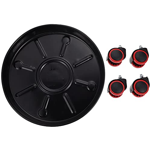 Metal Plant Movable Tray Round Flower Pot Rack Potted Stand with Wheels(D)