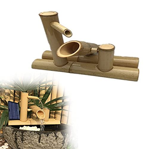 GenSDH Solar Fountain Bird Bath Bamboo Fountain,Japanese Style Bamboo Jinglu Water Device Flowing Water Decoration Courtyard Design,40Cm