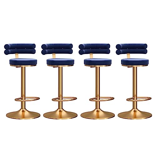 IPSU 360° Swivel Bar Stools Set of 4 Height Adjustable Velvet Blue