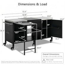 WZONICE98 72.4" Outdoor Kitchen Island, Grill Cart with Fold-Out Prep Table and Adjustable Shelves Outdoor Grill Station with Storage Cabinet Stainless Steel Top Black