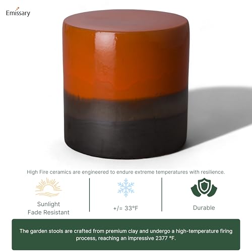 Emissary 18in. H Semiglossy Glaze Round Stoneware Garden Stool Burnt Orange