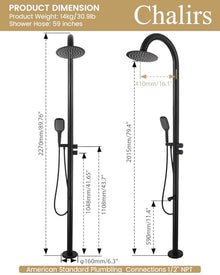CHALIRS 316 Marine Grade Stainless Steel Free Standing Outdoor Shower with Foot Wash, 3-Function Matte Black Shower Kit with 10''Rain Shower Head,Outdoor Shower Fixture for Yard Beach Poolside Garden