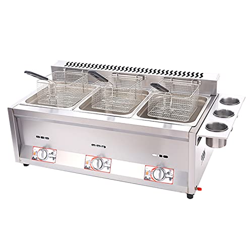 Professional Commercial Gas Fryer, Stainless Steel Lpg Fryer, Freestanding Temperature Control, Adjustable Firepower, With Baskets And Lid, Easy To Clean,A8L+8L+8L