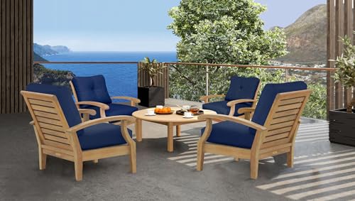 Cayman Solid Teak Patio Deep Seating Club Chair Group 4.0 (Navy)