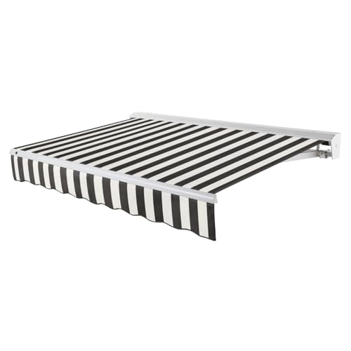 Awntech 8' Destin Left Motor (8' x 6.5') Retractable Patio Awning, Black/White Stripe