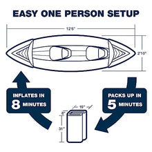 Sea Eagle SE370 Inflatable Sports Kayak 1-3 Person with Seats, Paddles, Bag Blue/White