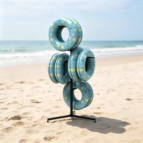 Asiwnshw Swim Ring & Float Storage Rack, 74.8" H Pool Side Organizer Towel Rack with 3 Wheels & 4 Crossbar, Swimming Equipments Drying Stand for Outdoor Pool Area