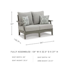 Signature Design by Ashley Visola Outdoor Loveseat With All-Weather HDPE Frame, Nuvella Cushions, Textured Wood Look for Patio and Deck Seating, Gray, 54" W