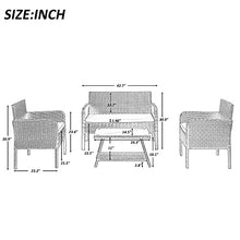 DUYHBAWRS 4 Pcs Patio Furniture Set Outdoor Rattan Sofa Seating Group Include 1 2 Chair Coffee Table Beige/Blue Cushions(D)