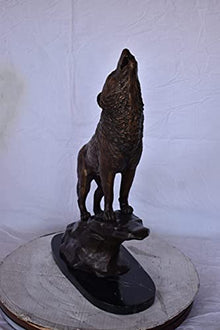 Nifao Wolf, Howling Wolf on Cliff Medium Bronze Statue, 9"L x 20"W x 26"H